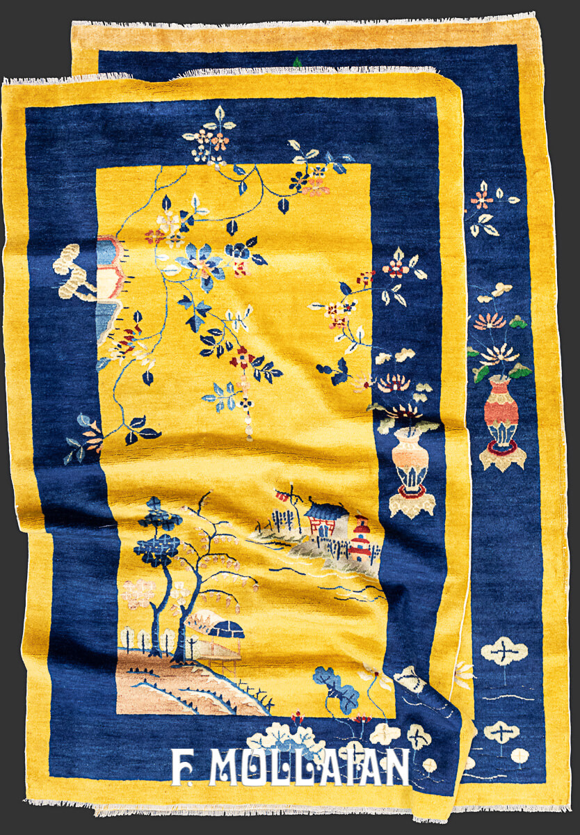 Yellowish Decorative Antique Chinese Peking Rugs n°:791696